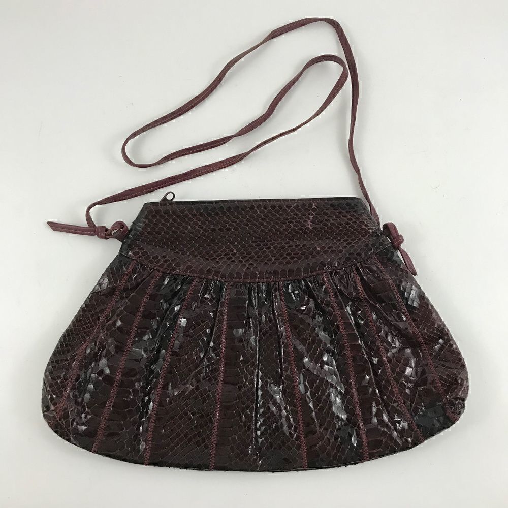Dark Burgundy Snakeskin Vintage 80's Crossbody Bag